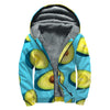 Avocado Cut In Half Print Sherpa Lined Zip Up Hoodie