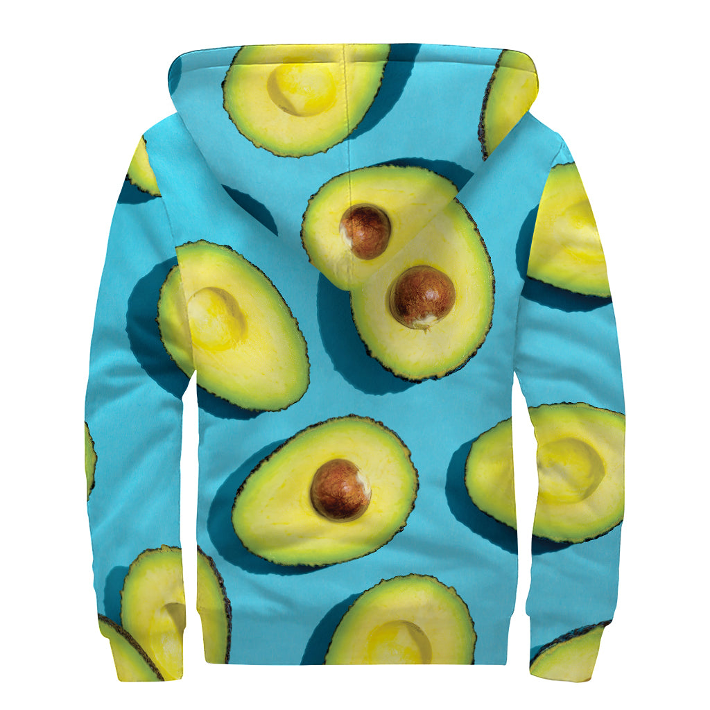 Avocado Cut In Half Print Sherpa Lined Zip Up Hoodie