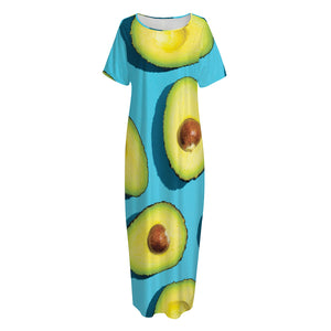 Avocado Cut In Half Print Short Sleeve Long Nightdress