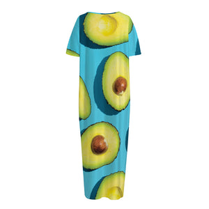 Avocado Cut In Half Print Short Sleeve Long Nightdress