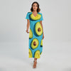 Avocado Cut In Half Print Short Sleeve Maxi Dress