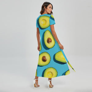 Avocado Cut In Half Print Short Sleeve Maxi Dress