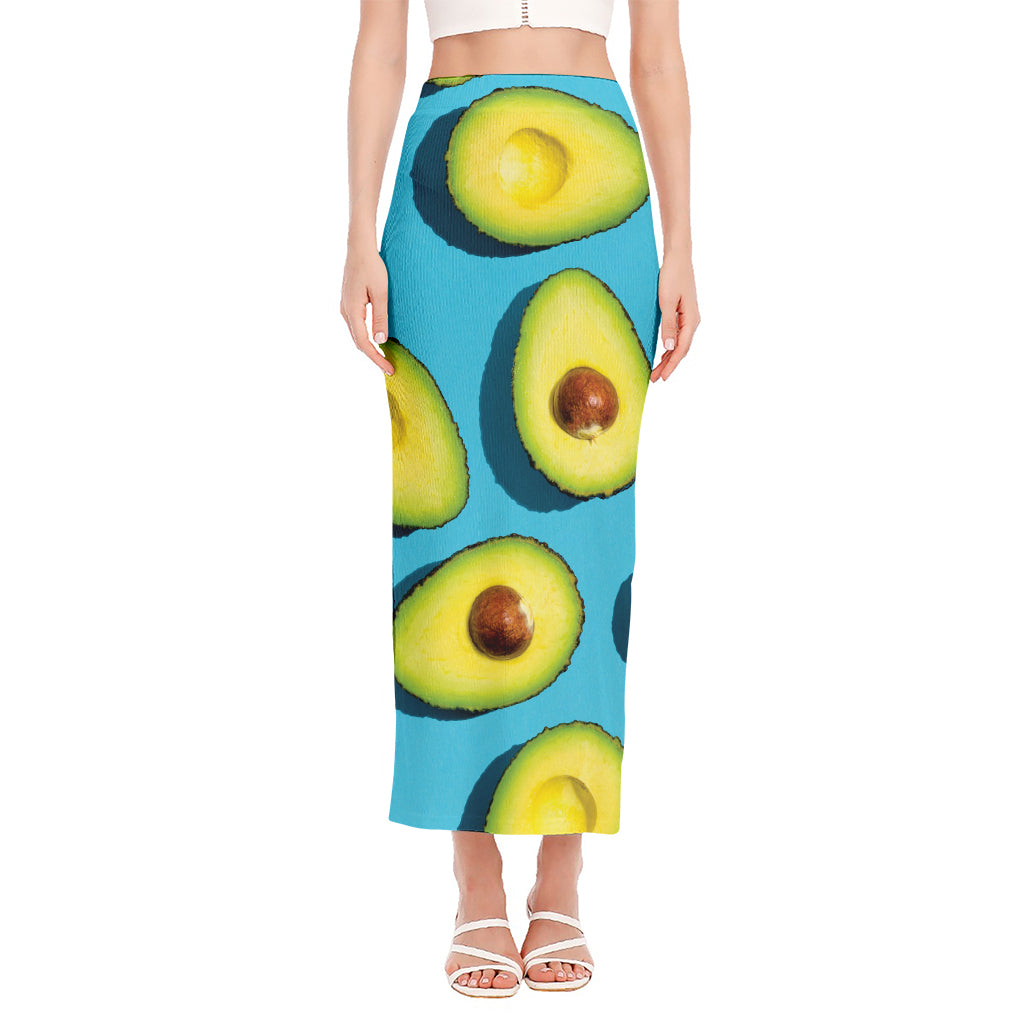 Avocado Cut In Half Print Side Slit Maxi Skirt