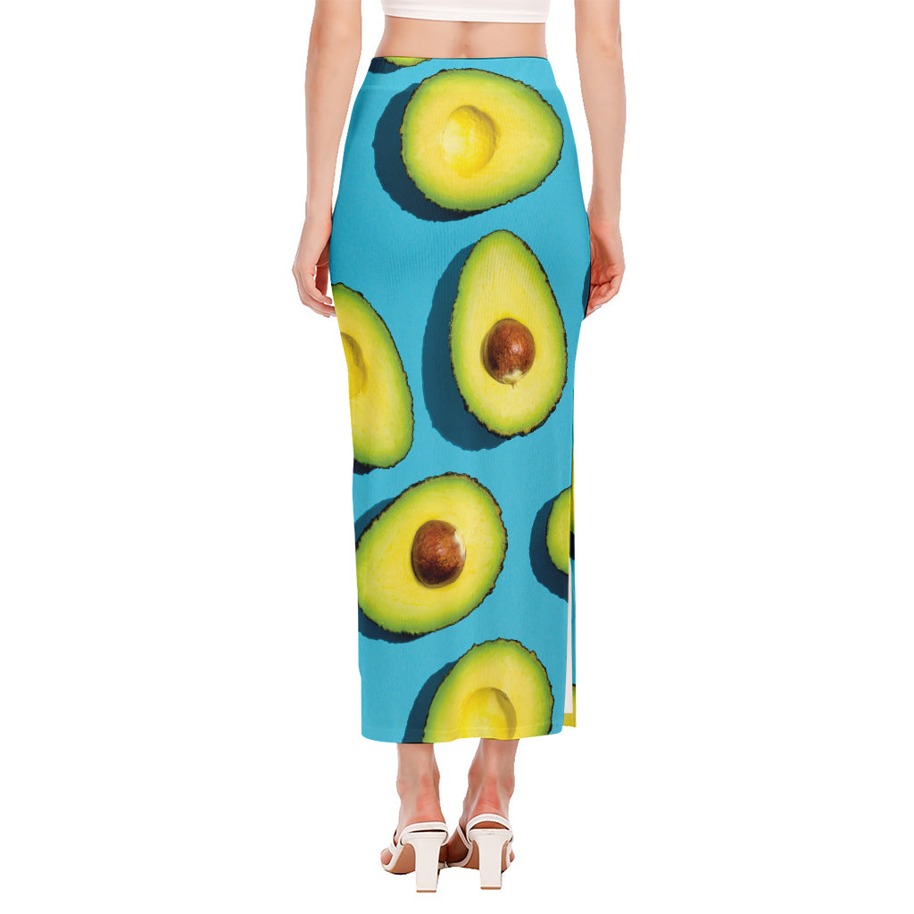 Avocado Cut In Half Print Side Slit Maxi Skirt