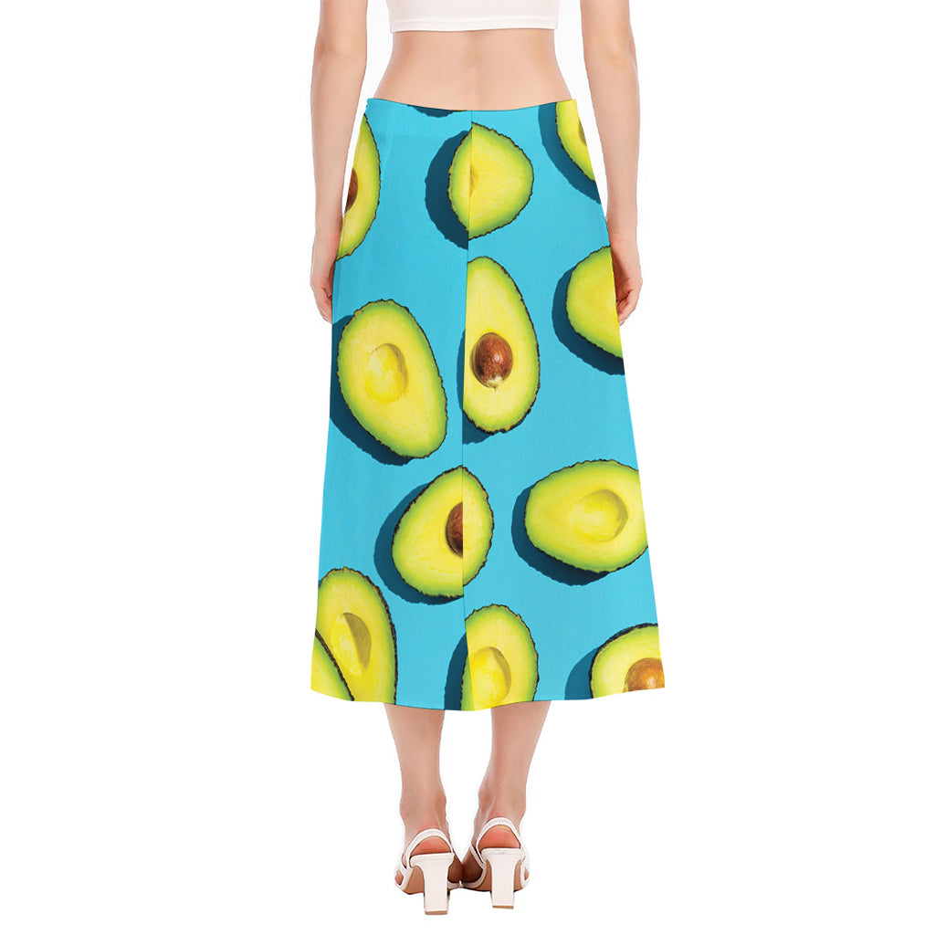 Avocado Cut In Half Print Side Slit Midi Skirt