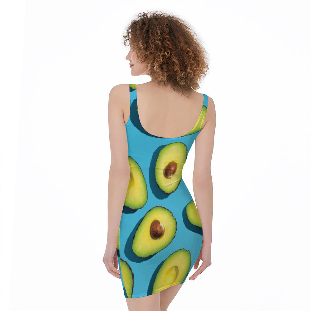 Avocado Cut In Half Print Sleeveless Bodycon Dress