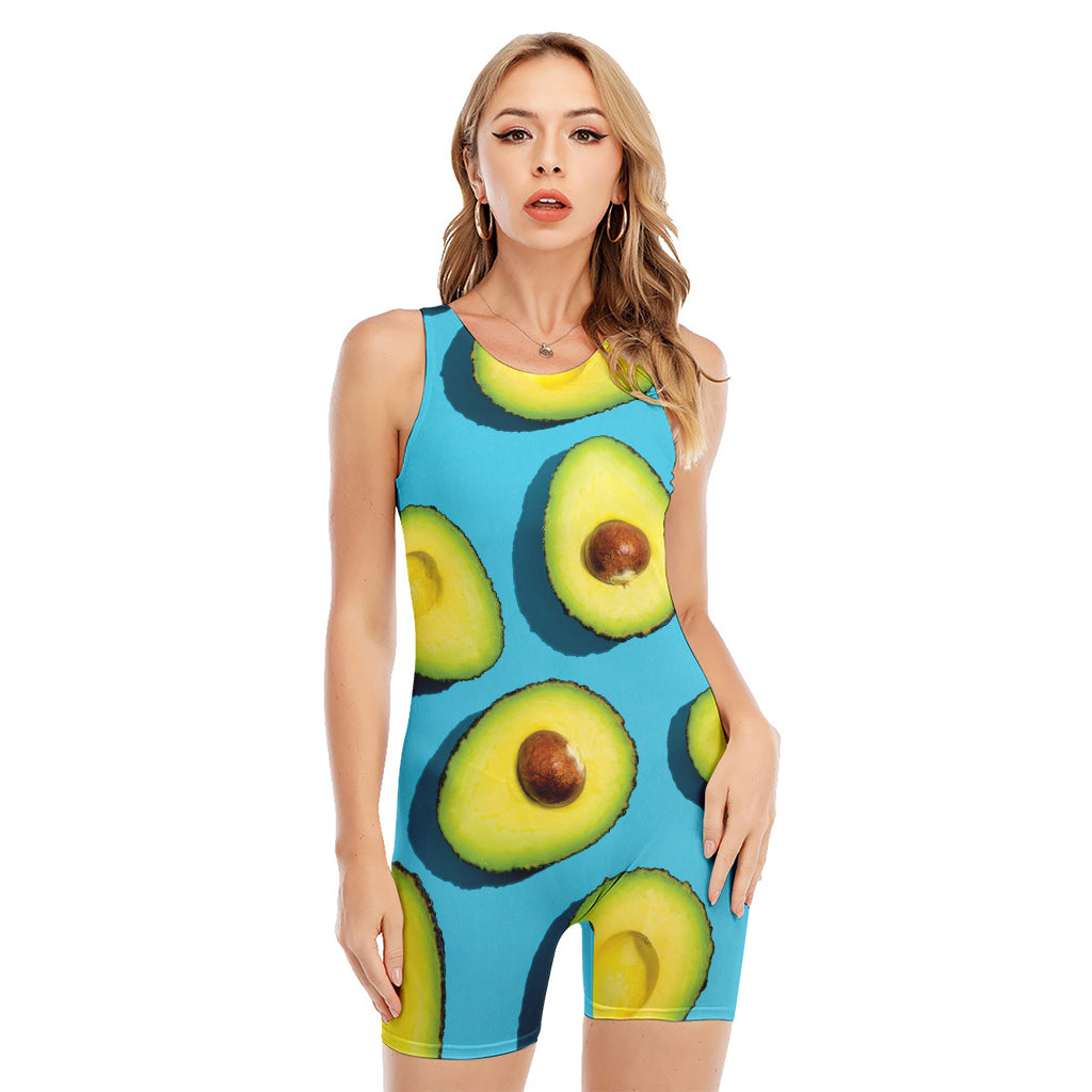 Avocado Cut In Half Print Sleeveless One Piece Swimsuit