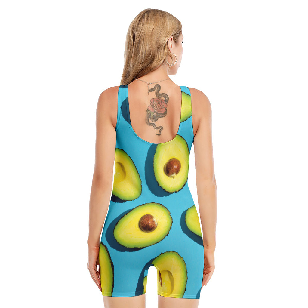 Avocado Cut In Half Print Sleeveless One Piece Swimsuit