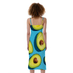 Avocado Cut In Half Print Slim Fit Midi Cami Dress