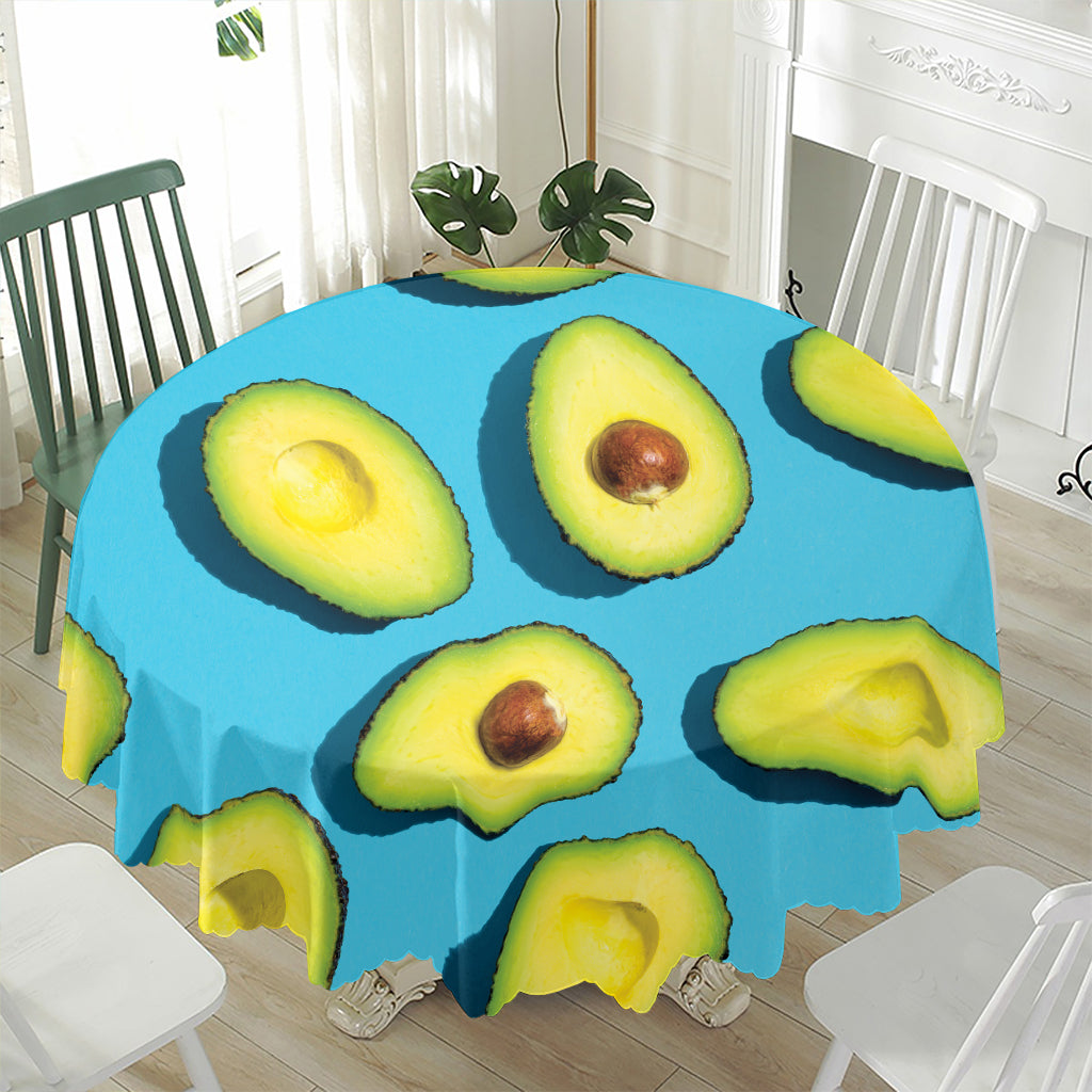 Avocado Cut In Half Print Waterproof Round Tablecloth