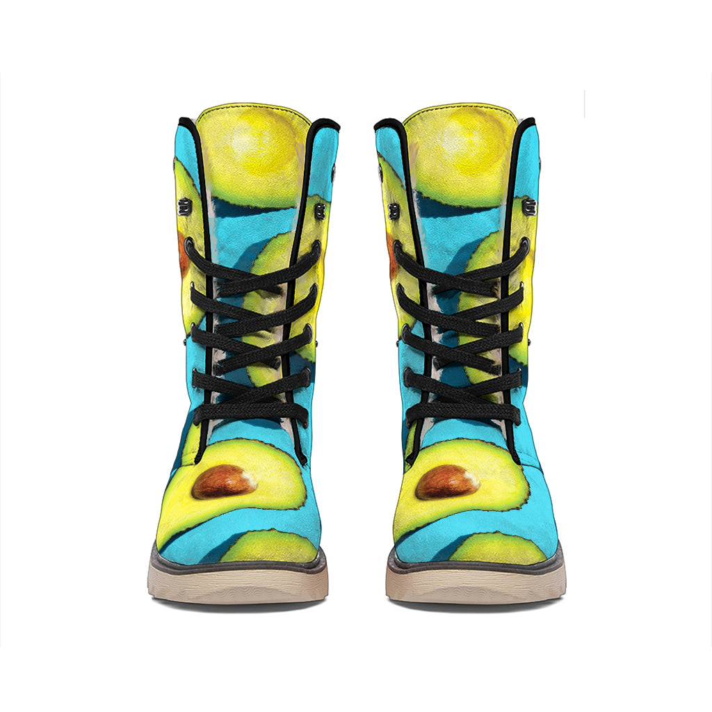 Avocado Cut In Half Print Winter Boots