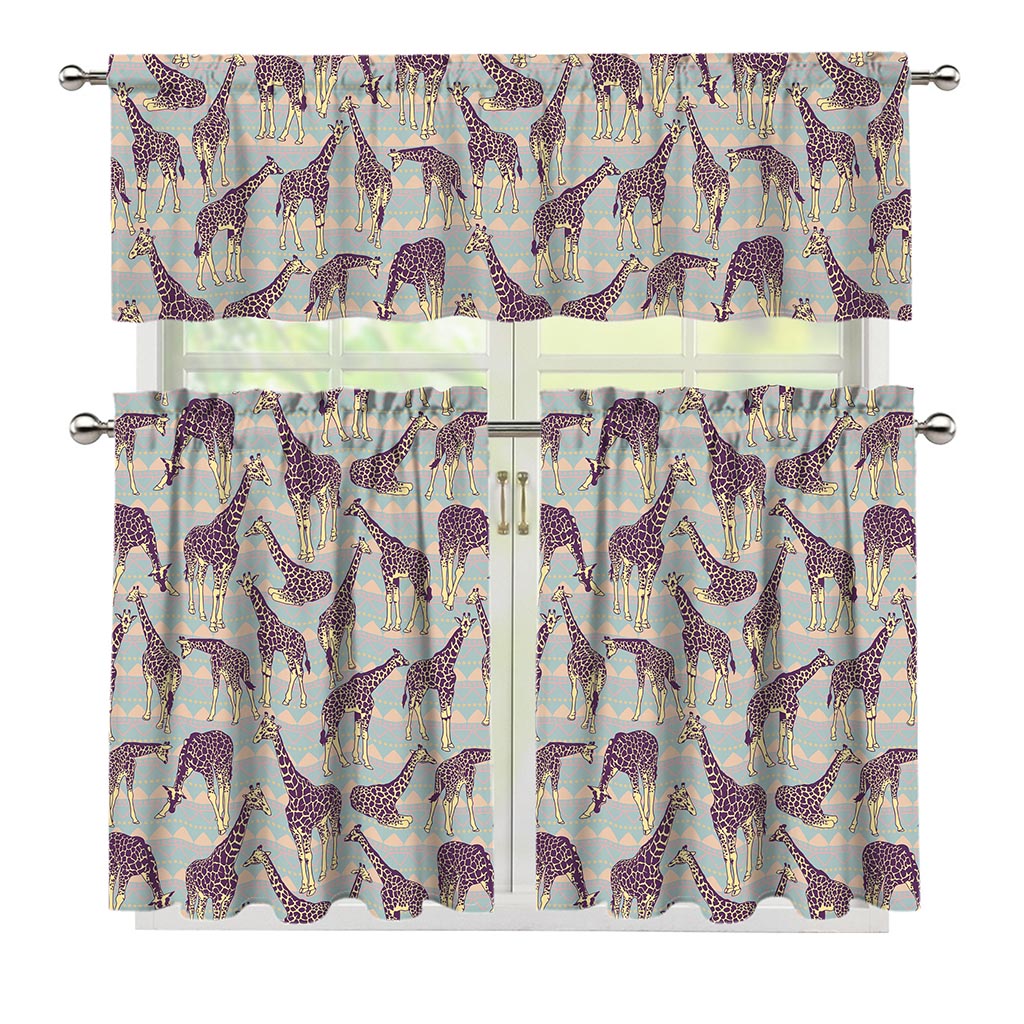 Aztec Giraffe Pattern Print 3 Piece Kitchen Curtains