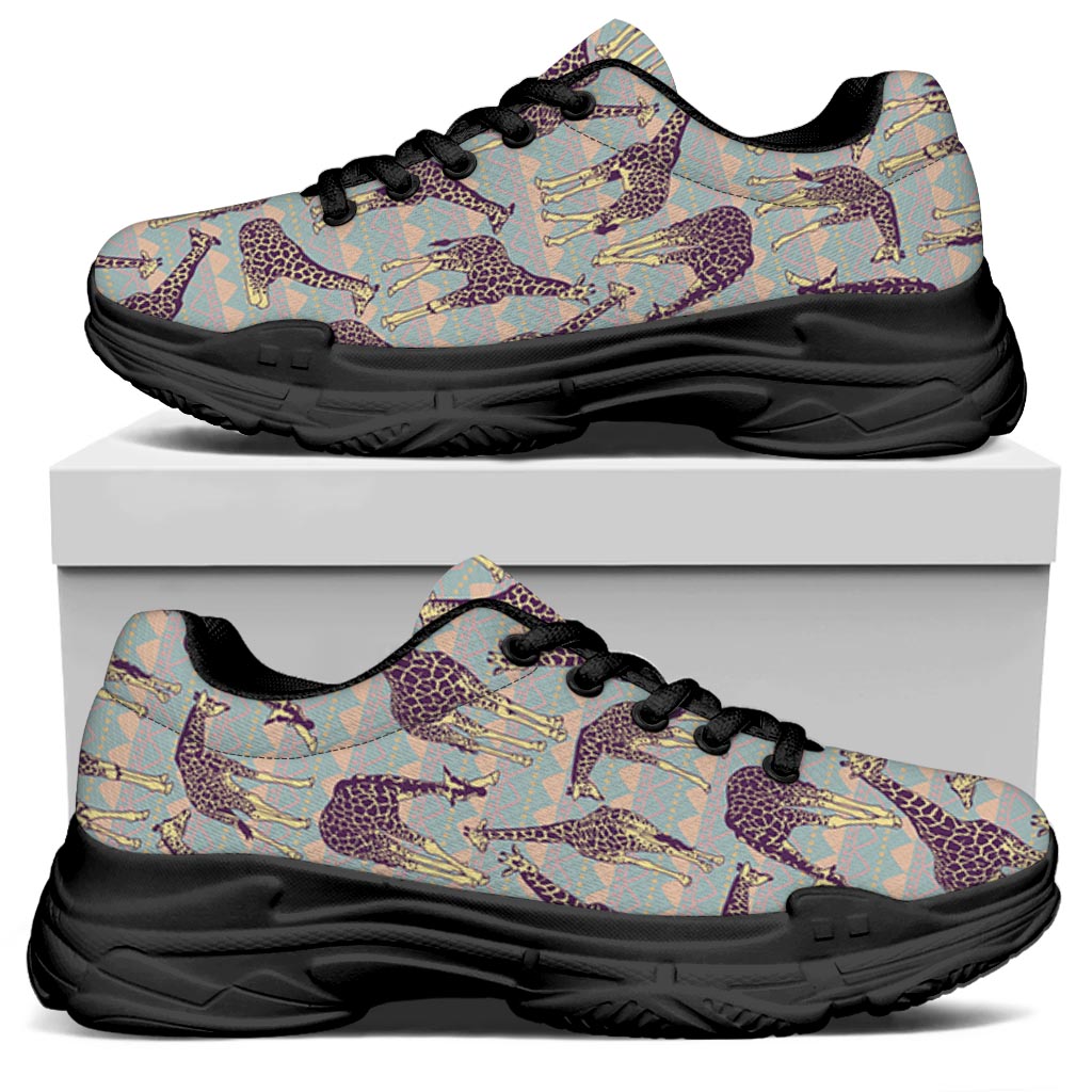 Aztec Giraffe Pattern Print Black Chunky Shoes