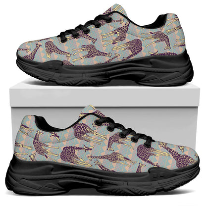 Aztec Giraffe Pattern Print Black Chunky Shoes