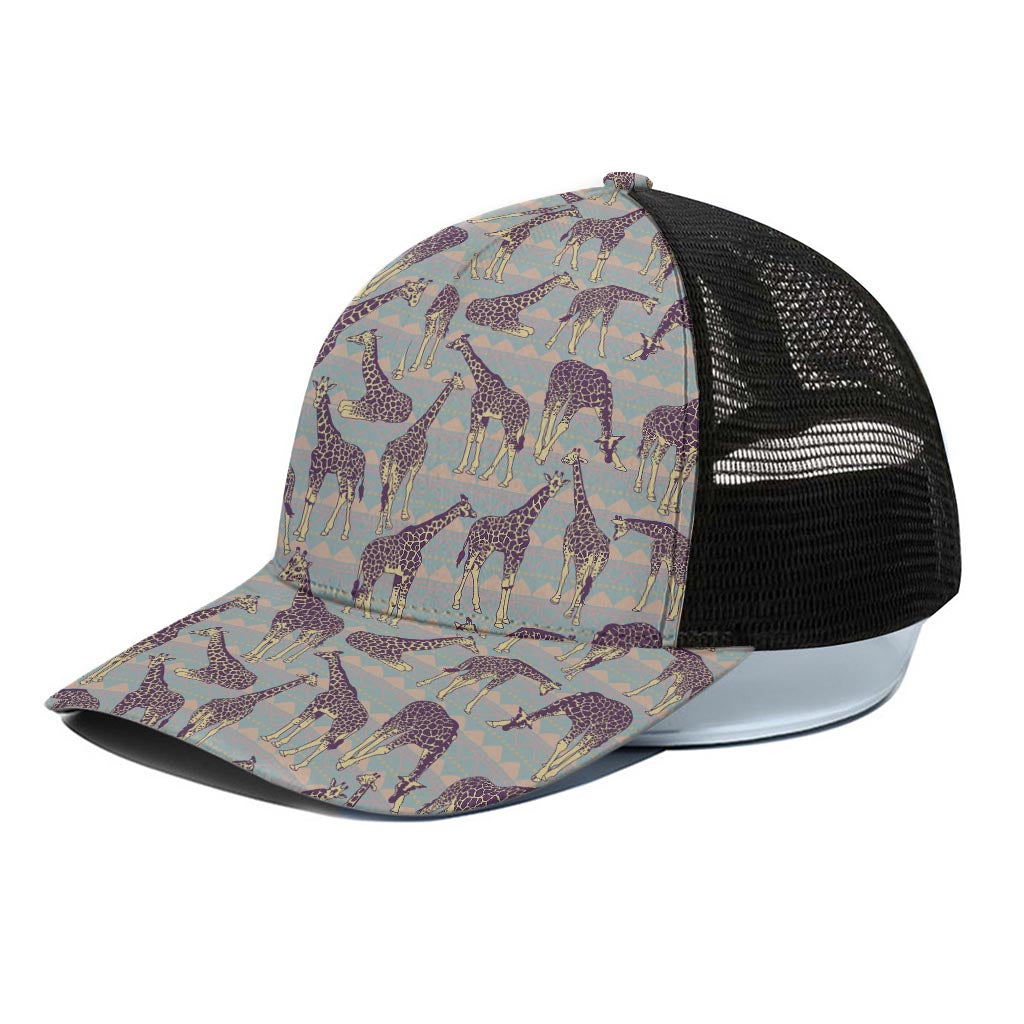 Aztec Giraffe Pattern Print Black Mesh Trucker Cap