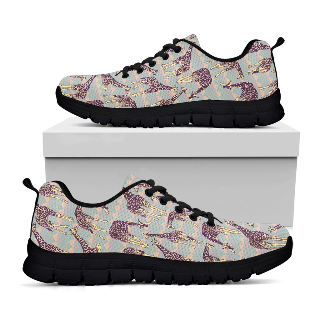 Aztec Giraffe Pattern Print Black Running Shoes