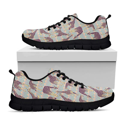 Aztec Giraffe Pattern Print Black Running Shoes