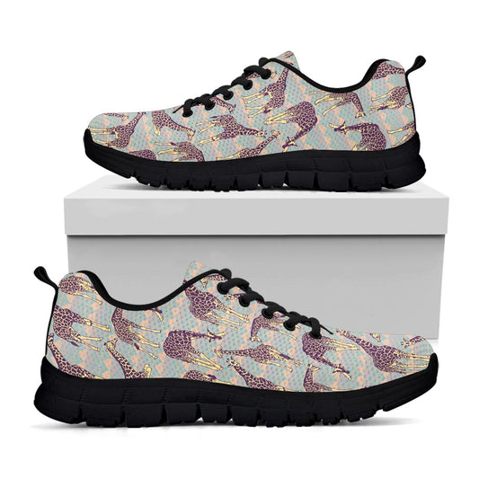 Aztec Giraffe Pattern Print Black Running Shoes