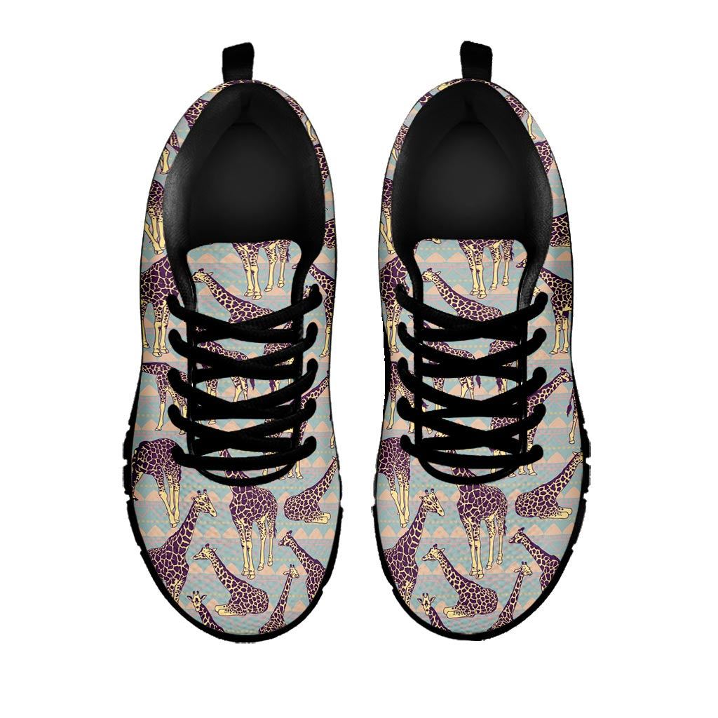 Aztec Giraffe Pattern Print Black Running Shoes