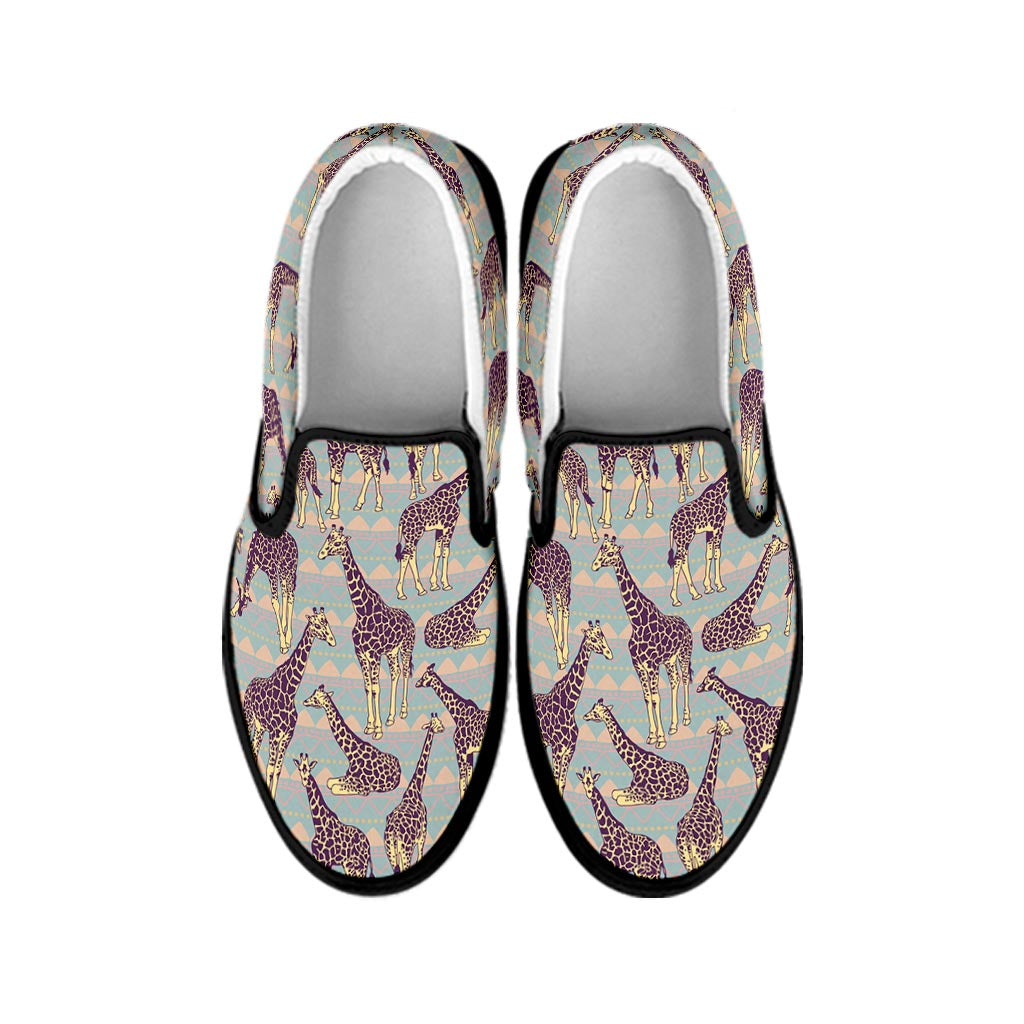 Aztec Giraffe Pattern Print Black Slip On Sneakers