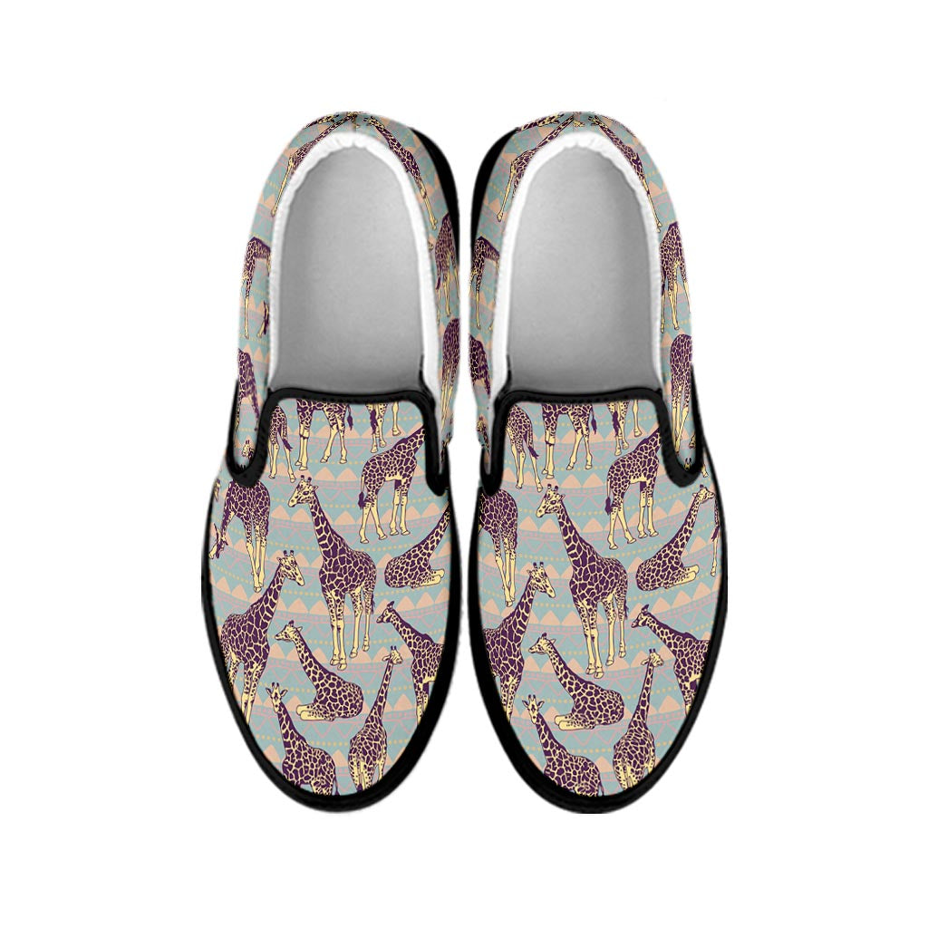 Aztec Giraffe Pattern Print Black Slip On Sneakers
