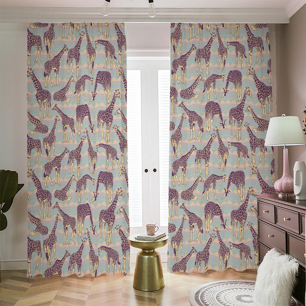 Aztec Giraffe Pattern Print Blackout Pencil Pleat Curtains