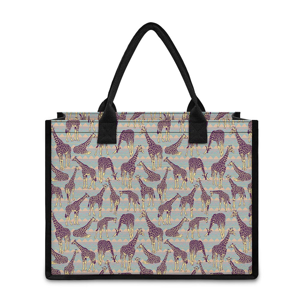 Aztec Giraffe Pattern Print Canvas Tote Bag