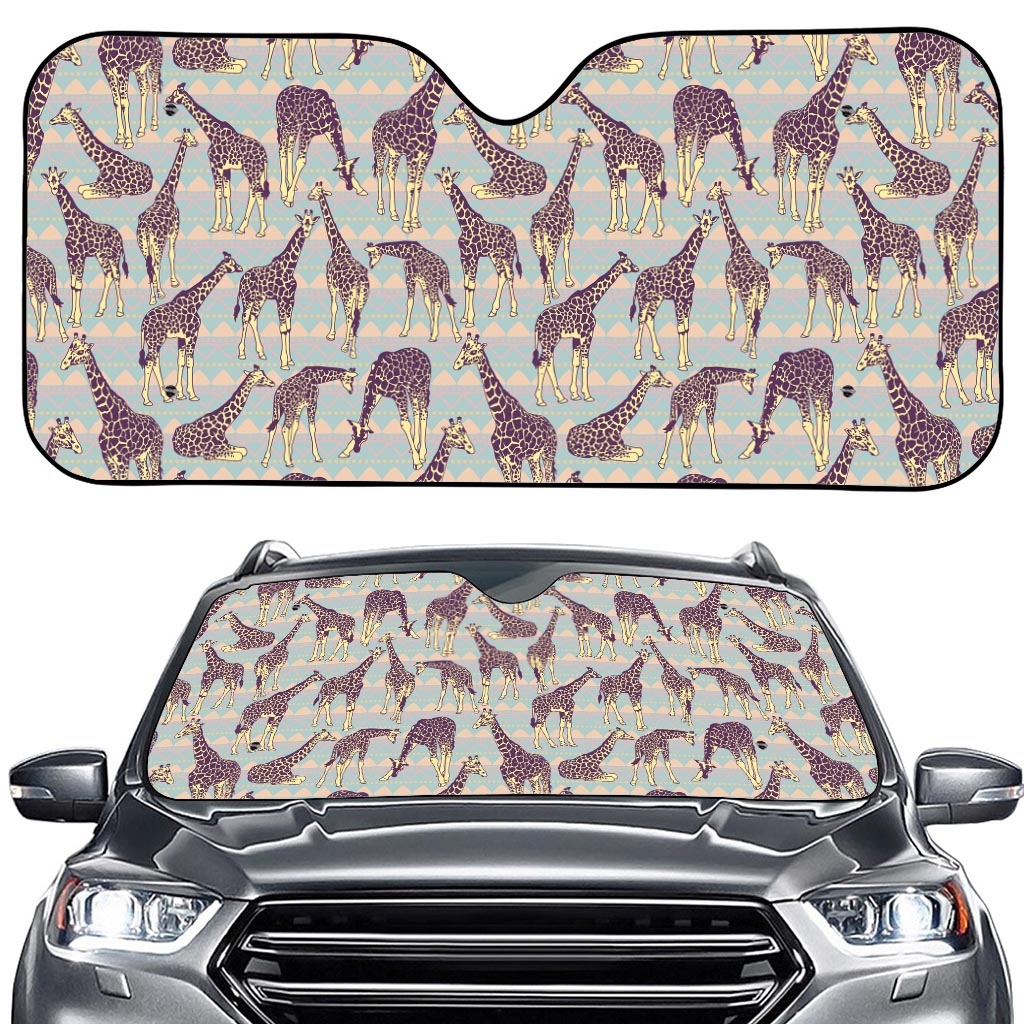 Aztec Giraffe Pattern Print Car Windshield Sun Shade