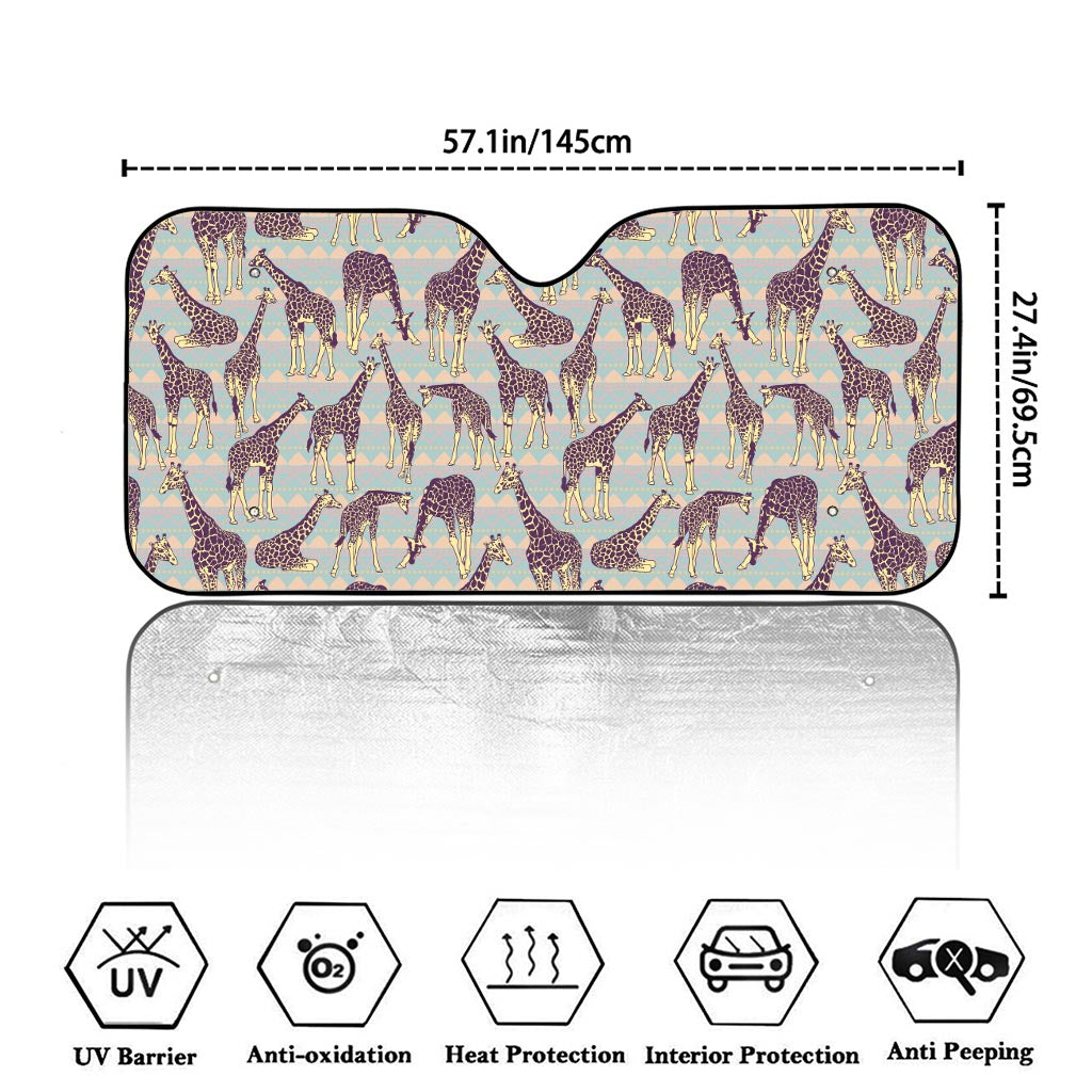 Aztec Giraffe Pattern Print Car Windshield Sun Shade