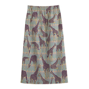 Aztec Giraffe Pattern Print Cotton Front Slit Maxi Skirt