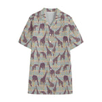 Aztec Giraffe Pattern Print Cotton Hawaiian Shirt