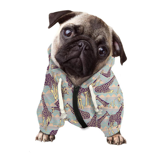Aztec Giraffe Pattern Print Dog Zip Up Hoodie