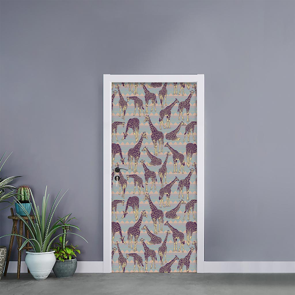 Aztec Giraffe Pattern Print Door Sticker