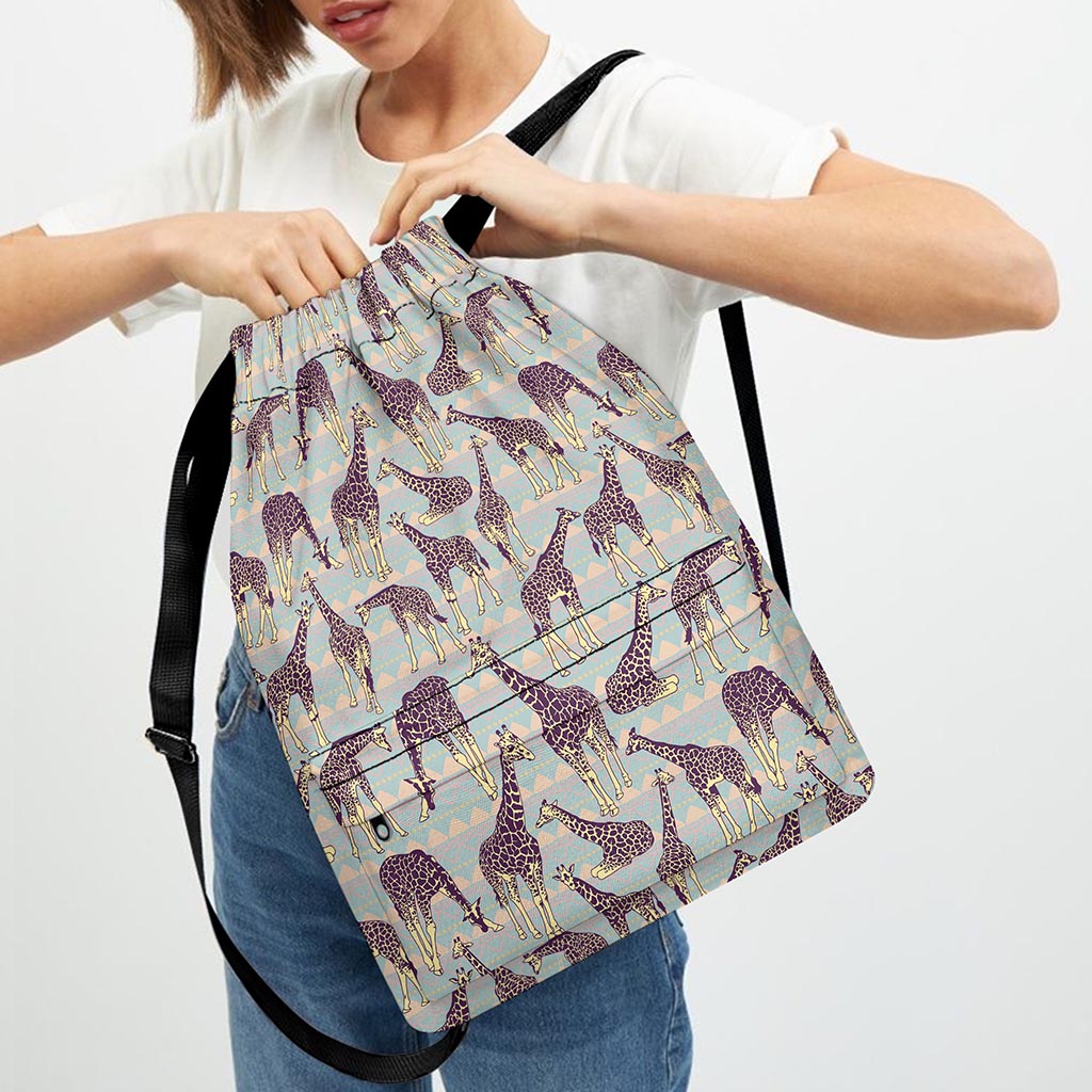 Aztec Giraffe Pattern Print Drawstring Backpack