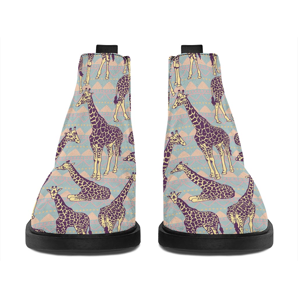 Aztec Giraffe Pattern Print Flat Ankle Boots