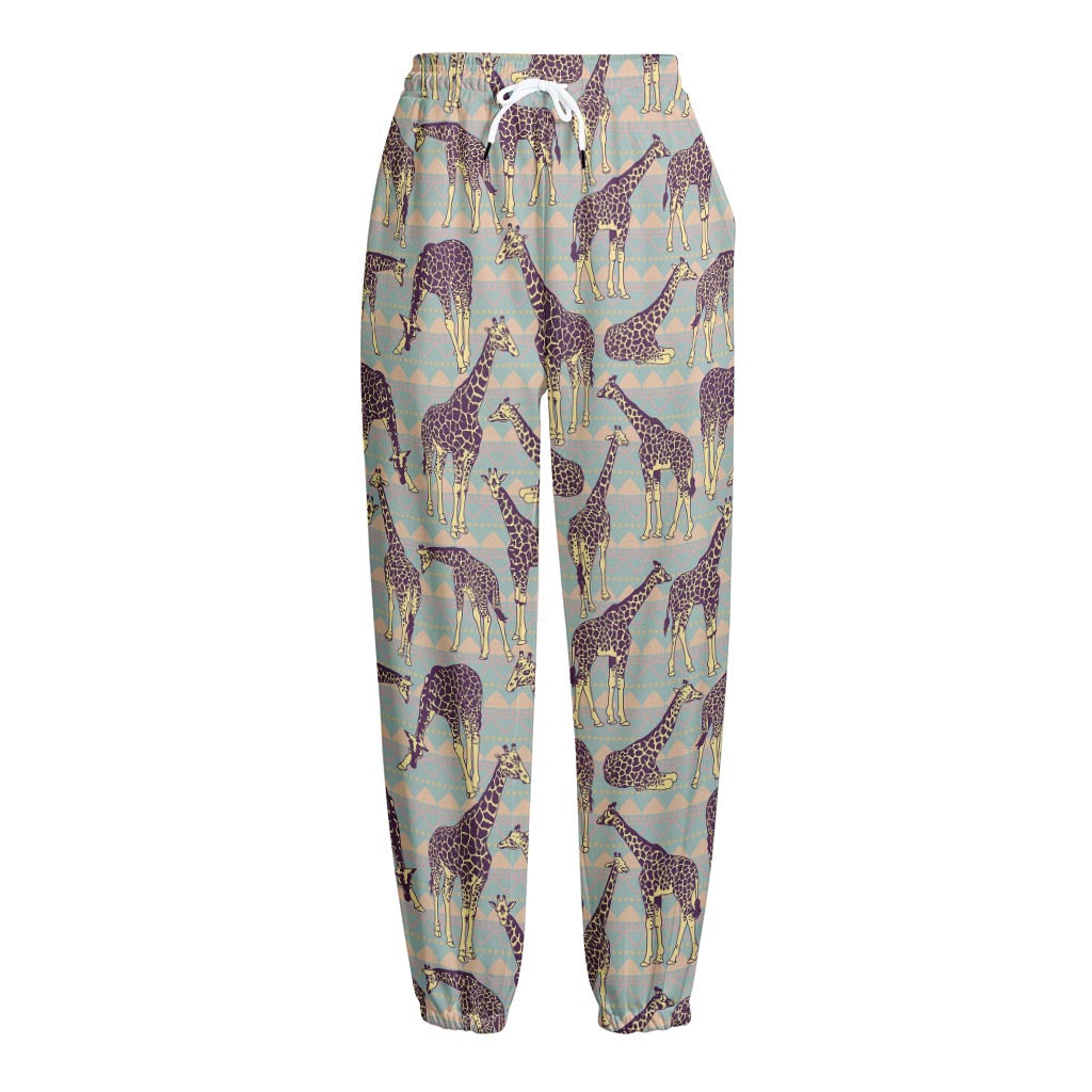 Aztec Giraffe Pattern Print Fleece Lined Knit Pants
