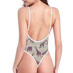 Aztec Giraffe Pattern Print High Cut One Piece Swimsuit