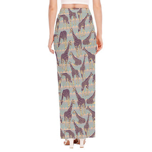 Aztec Giraffe Pattern Print High Slit Maxi Skirt