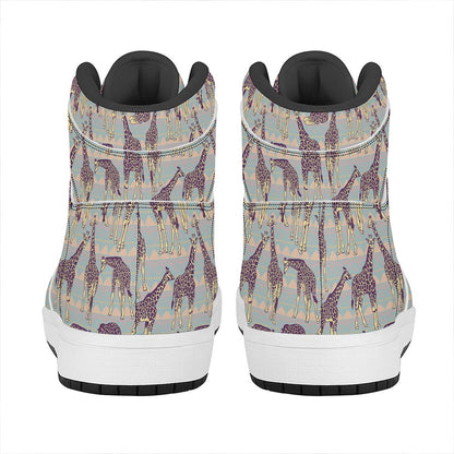 Aztec Giraffe Pattern Print High Top Leather Sneakers