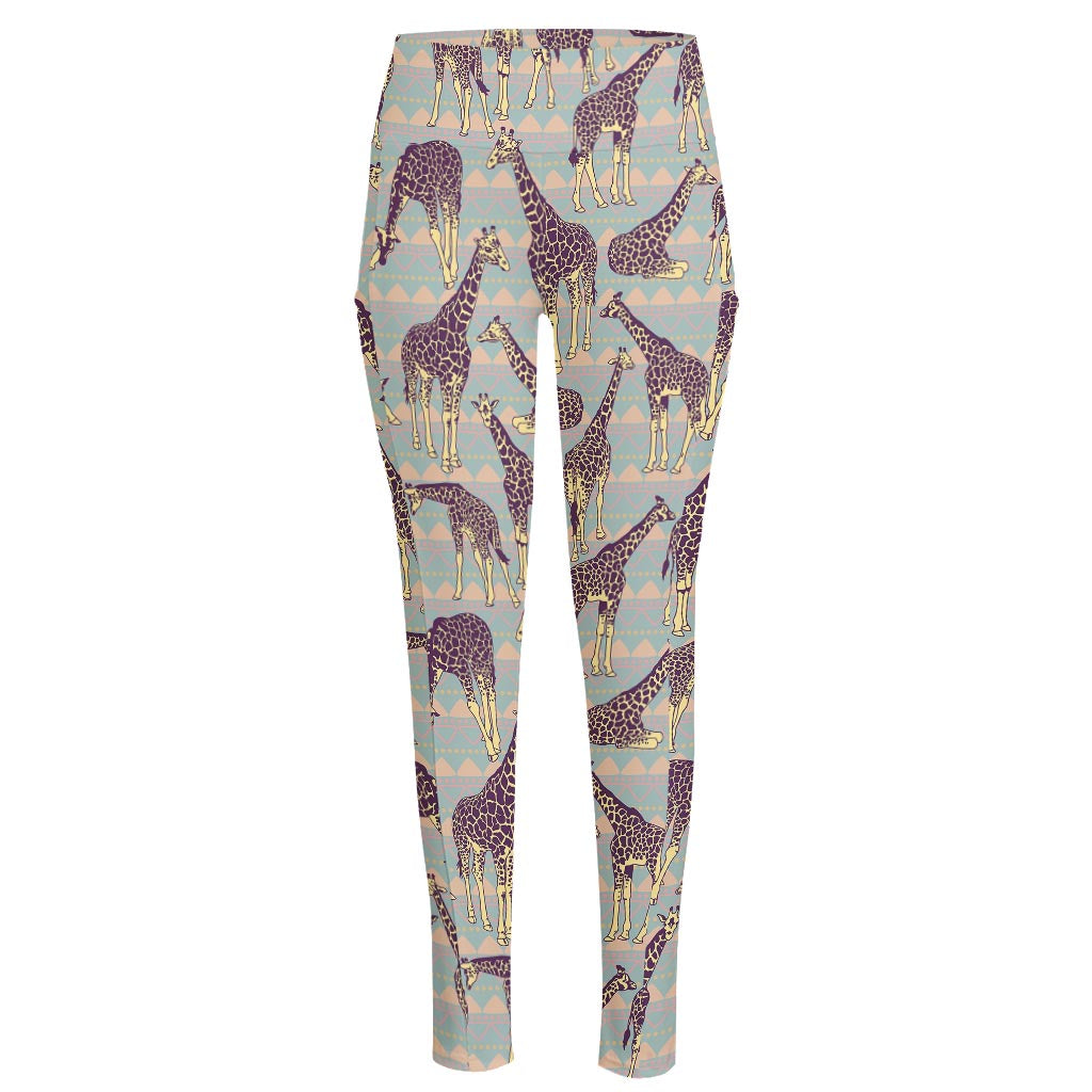 Aztec Giraffe Pattern Print High-Waisted Pocket Leggings