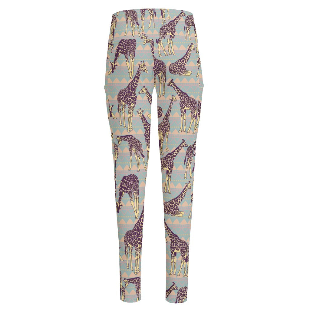 Aztec Giraffe Pattern Print High-Waisted Pocket Leggings