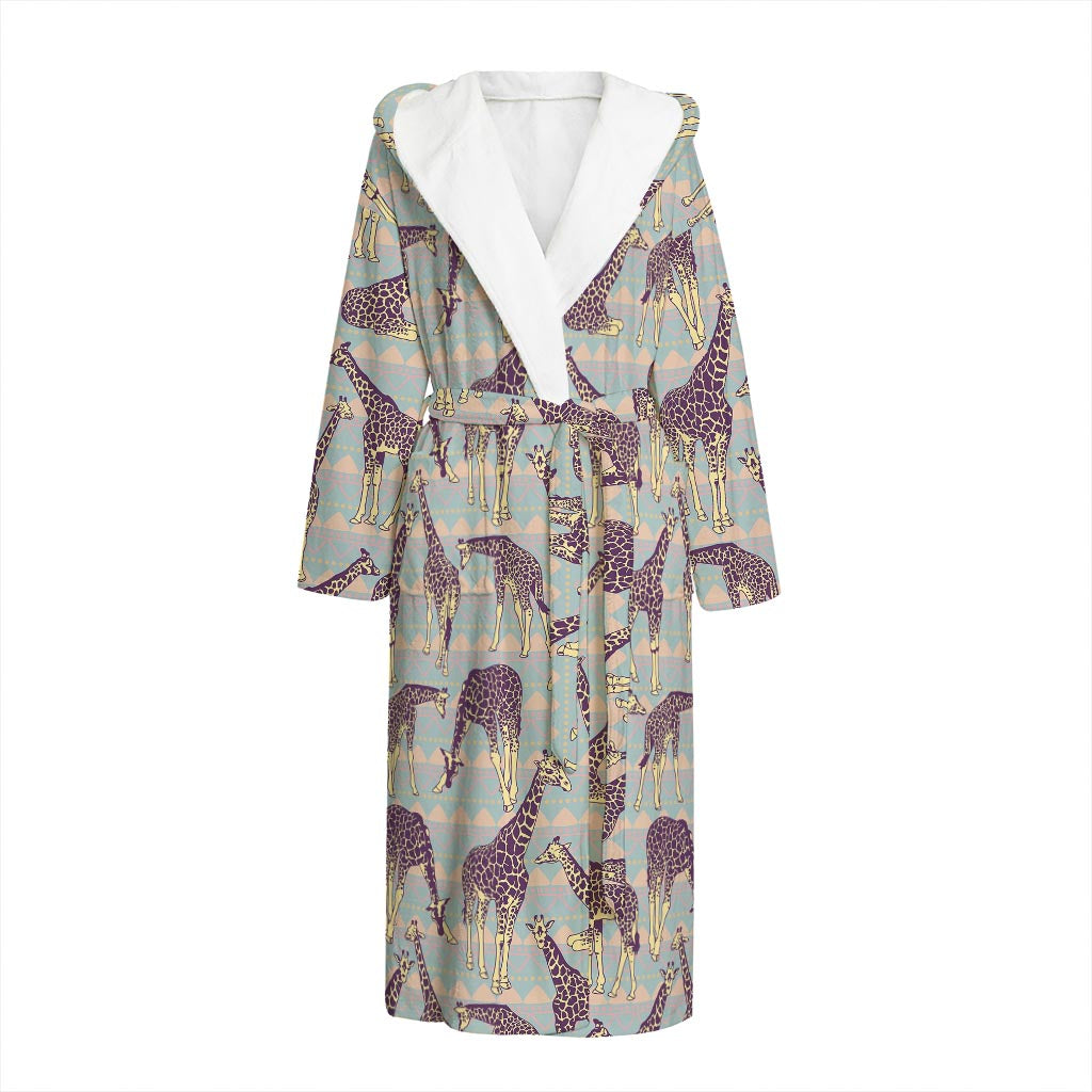 Aztec Giraffe Pattern Print Hooded Bathrobe