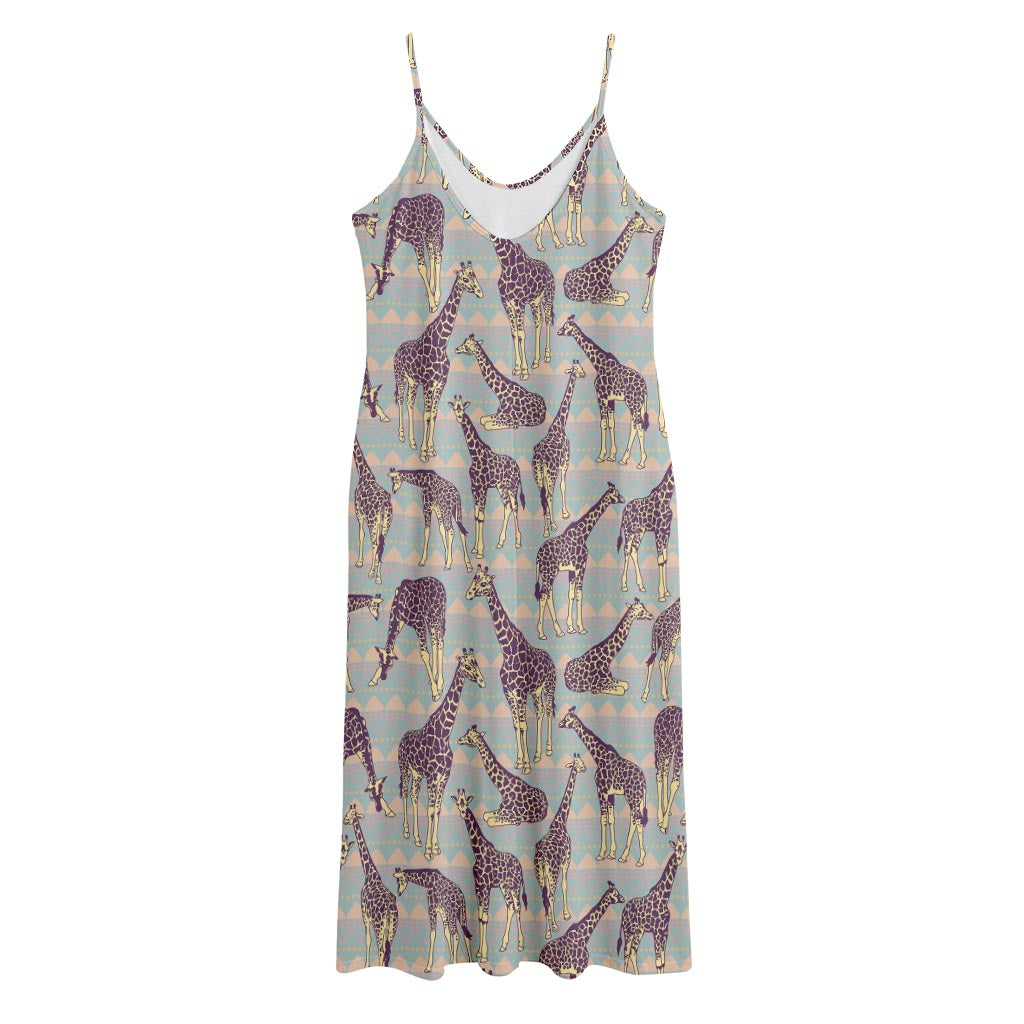 Aztec Giraffe Pattern Print Jersey Midi Cami Dress