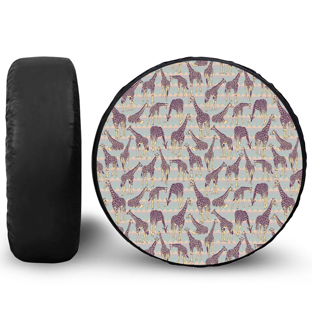 Aztec Giraffe Pattern Print Leather Spare Tire Cover