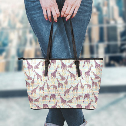Aztec Giraffe Pattern Print Leather Tote Bag