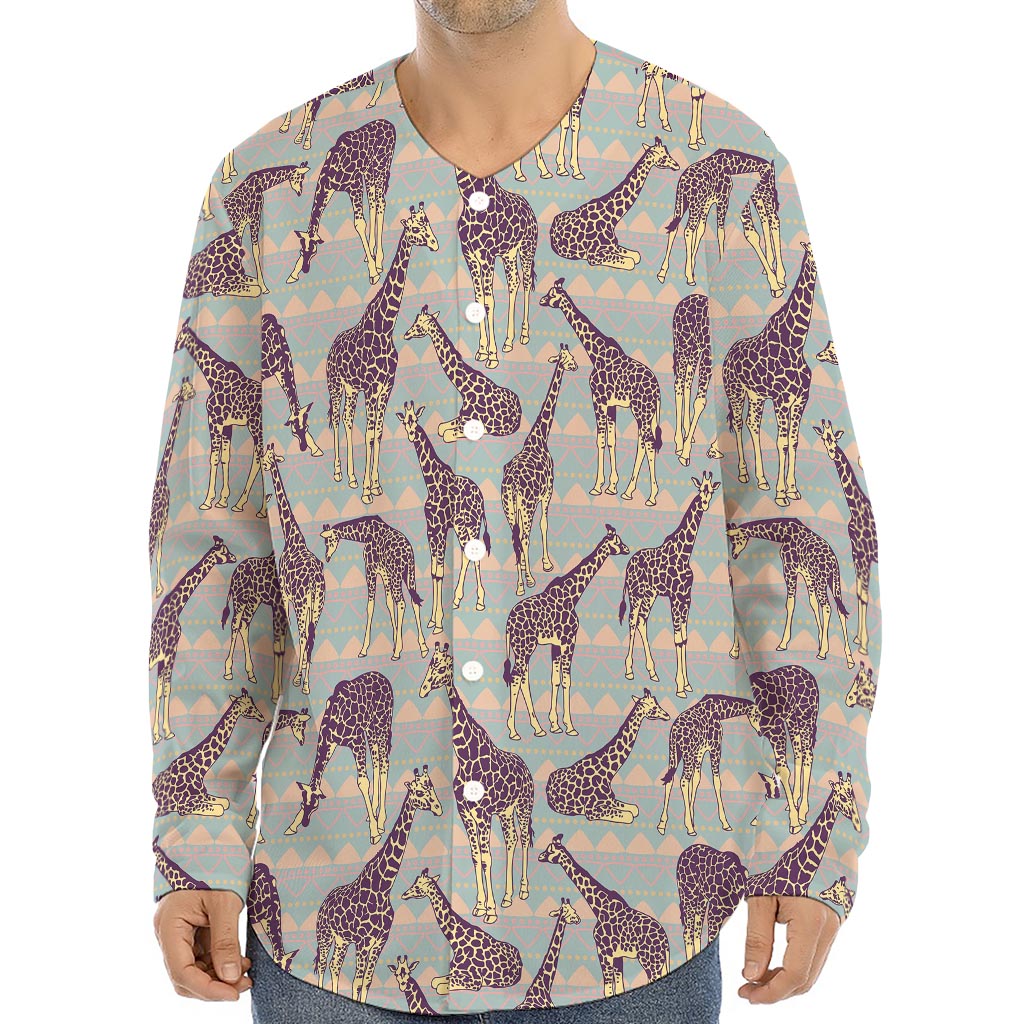 Aztec Giraffe Pattern Print Long Sleeve Baseball Jersey