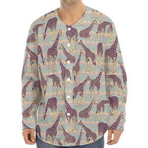 Aztec Giraffe Pattern Print Long Sleeve Baseball Jersey