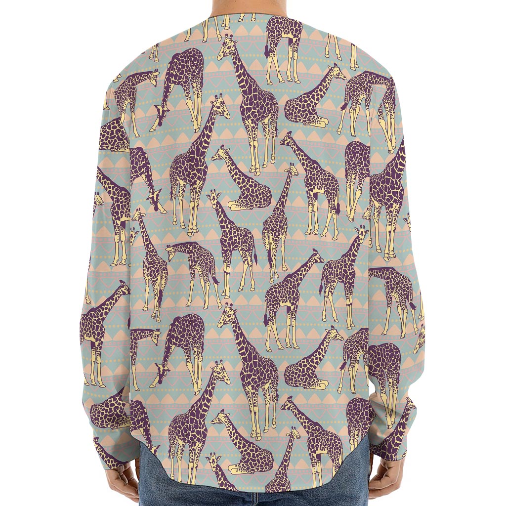 Aztec Giraffe Pattern Print Long Sleeve Baseball Jersey