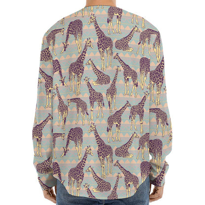 Aztec Giraffe Pattern Print Long Sleeve Baseball Jersey