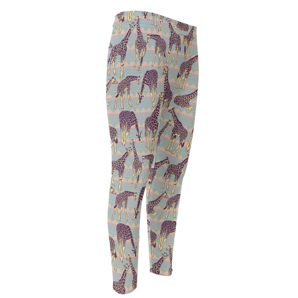 Aztec Giraffe Pattern Print Men's Compression Pants